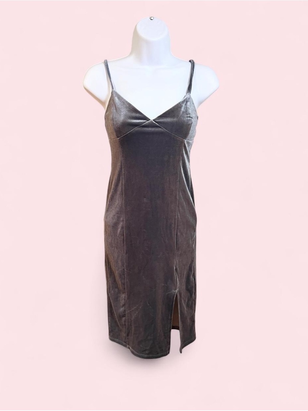 Forever 21 Gray Velvet Slip Dress with Front Slit